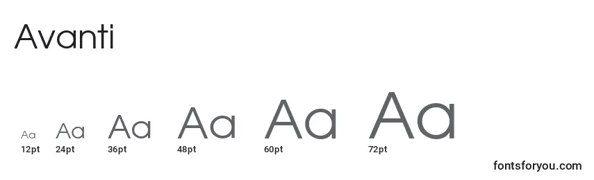 sizes of avanti font, avanti sizes