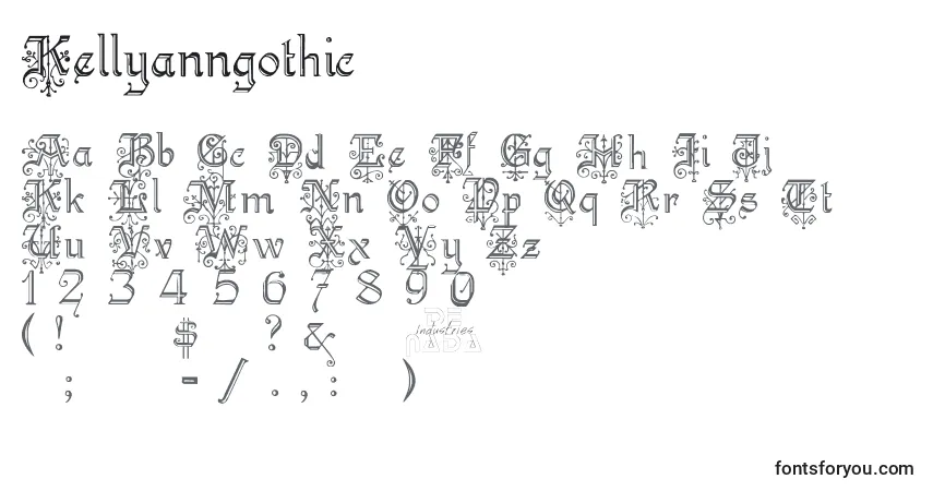 characters of kellyanngothic font, letter of kellyanngothic font, alphabet of  kellyanngothic font