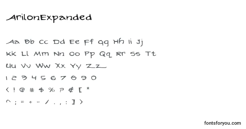 characters of arilonexpanded font, letter of arilonexpanded font, alphabet of  arilonexpanded font