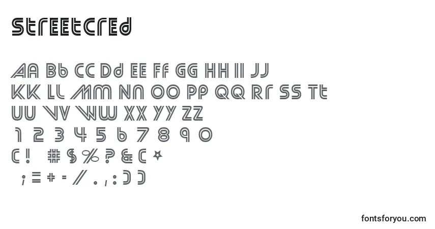 characters of streetcred font, letter of streetcred font, alphabet of  streetcred font