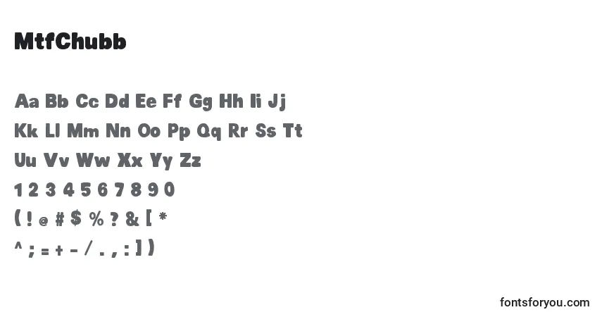 characters of mtfchubb font, letter of mtfchubb font, alphabet of  mtfchubb font