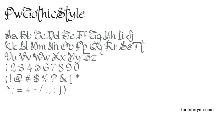 characters of pwgothicstyle font, letter of pwgothicstyle font, alphabet of  pwgothicstyle font
