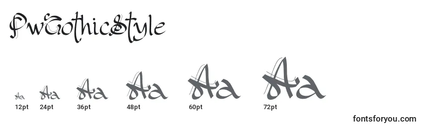 sizes of pwgothicstyle font, pwgothicstyle sizes
