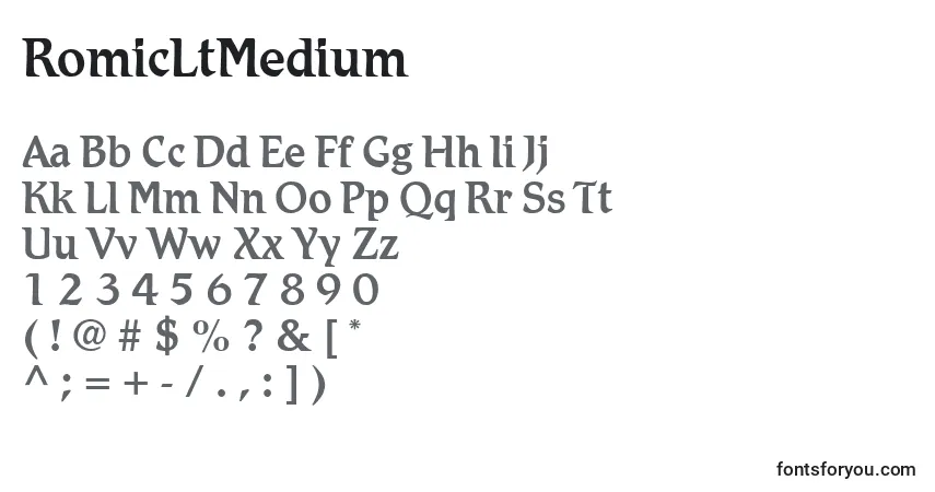 characters of romicltmedium font, letter of romicltmedium font, alphabet of  romicltmedium font
