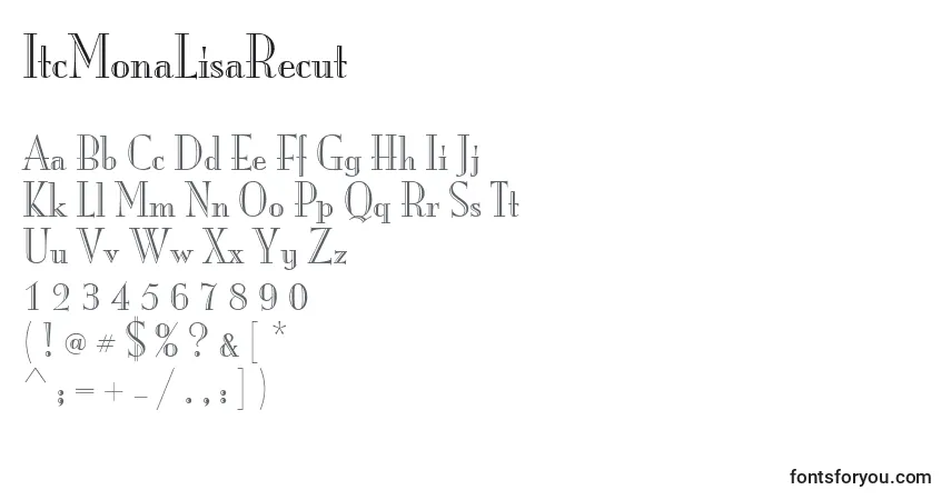 characters of itcmonalisarecut font, letter of itcmonalisarecut font, alphabet of  itcmonalisarecut font