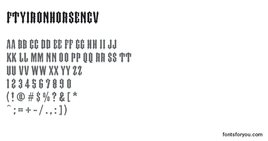 characters of ftyironhorsencv font, letter of ftyironhorsencv font, alphabet of  ftyironhorsencv font