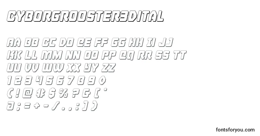 characters of cyborgrooster3dital font, letter of cyborgrooster3dital font, alphabet of  cyborgrooster3dital font