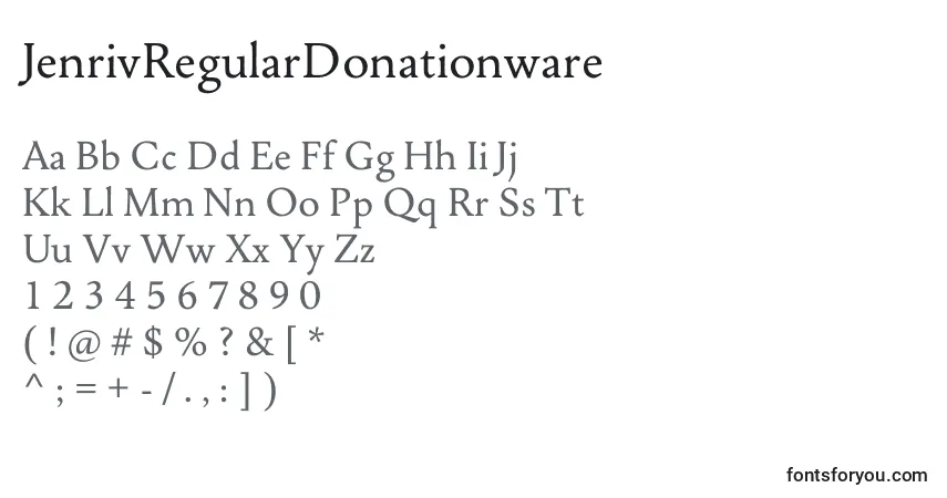 characters of jenrivregulardonationware font, letter of jenrivregulardonationware font, alphabet of  jenrivregulardonationware font