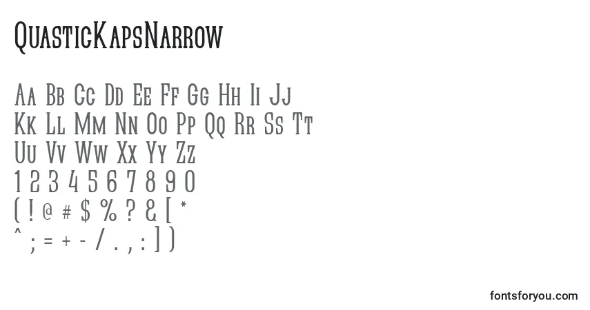 characters of quastickapsnarrow font, letter of quastickapsnarrow font, alphabet of  quastickapsnarrow font