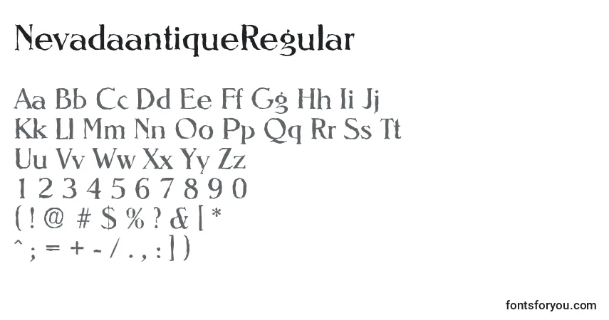 characters of nevadaantiqueregular font, letter of nevadaantiqueregular font, alphabet of  nevadaantiqueregular font