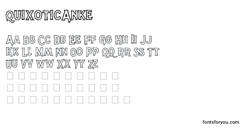 characters of quixoticanke font, letter of quixoticanke font, alphabet of  quixoticanke font