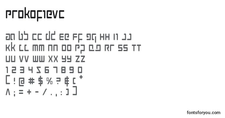 characters of prokofievc font, letter of prokofievc font, alphabet of  prokofievc font