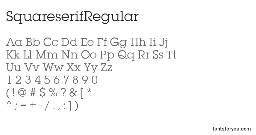 characters of squareserifregular font, letter of squareserifregular font, alphabet of  squareserifregular font
