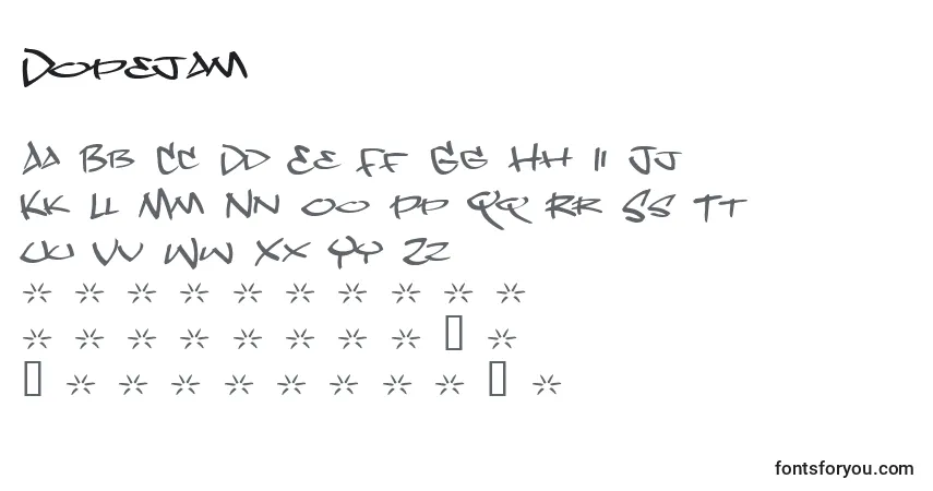 characters of dopejam font, letter of dopejam font, alphabet of  dopejam font