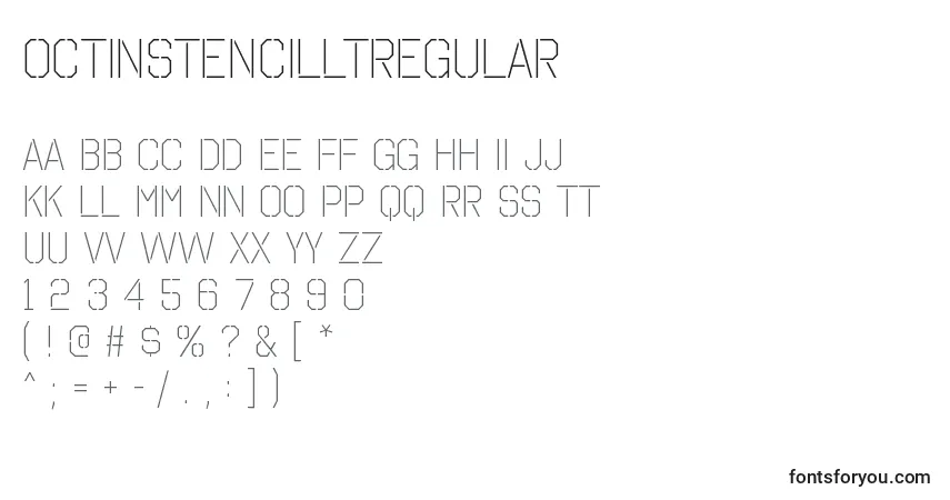 characters of octinstencilltregular font, letter of octinstencilltregular font, alphabet of  octinstencilltregular font