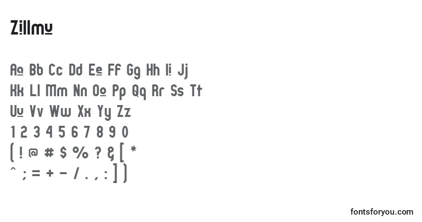 characters of zillmu font, letter of zillmu font, alphabet of  zillmu font