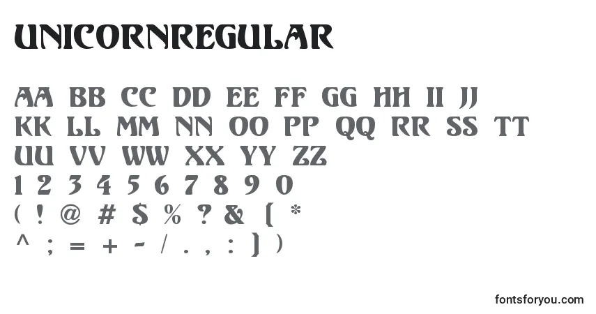 characters of unicornregular font, letter of unicornregular font, alphabet of  unicornregular font