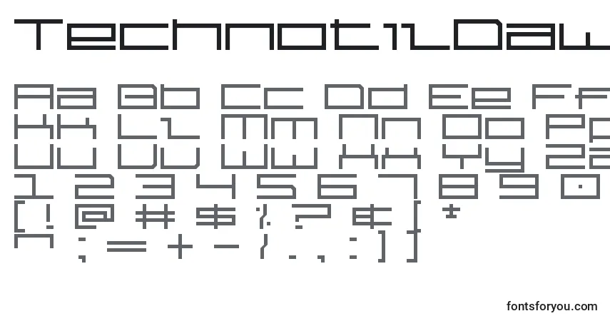 characters of technotildawn font, letter of technotildawn font, alphabet of  technotildawn font