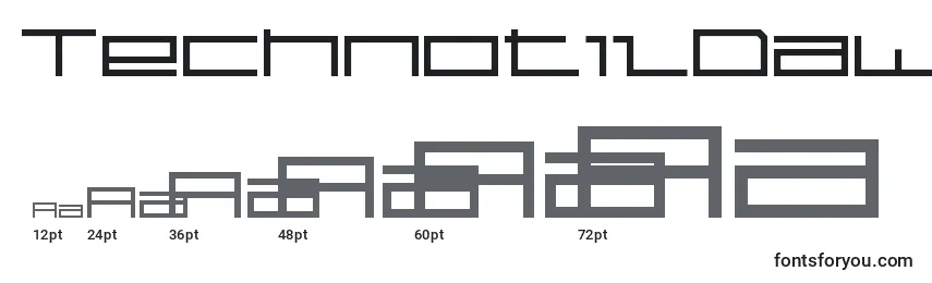 sizes of technotildawn font, technotildawn sizes
