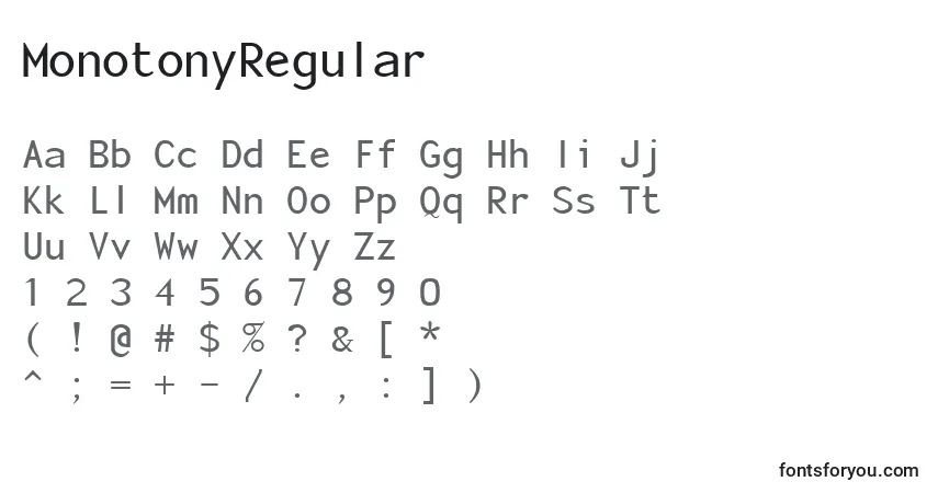 characters of monotonyregular font, letter of monotonyregular font, alphabet of  monotonyregular font