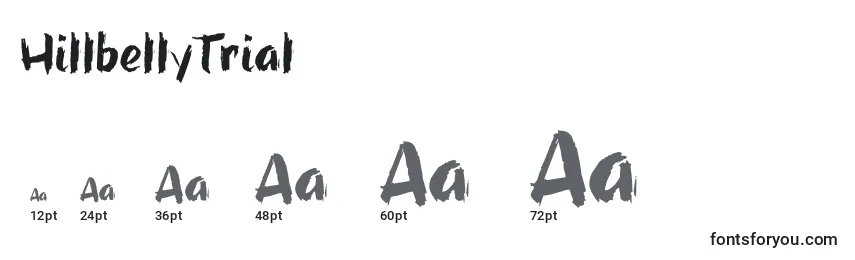 sizes of hillbellytrial font, hillbellytrial sizes