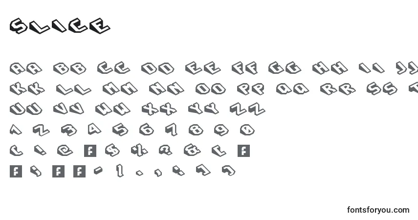 characters of slice font, letter of slice font, alphabet of  slice font