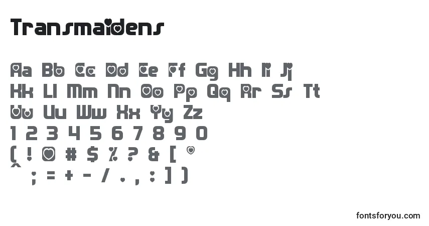 characters of transmaidens font, letter of transmaidens font, alphabet of  transmaidens font
