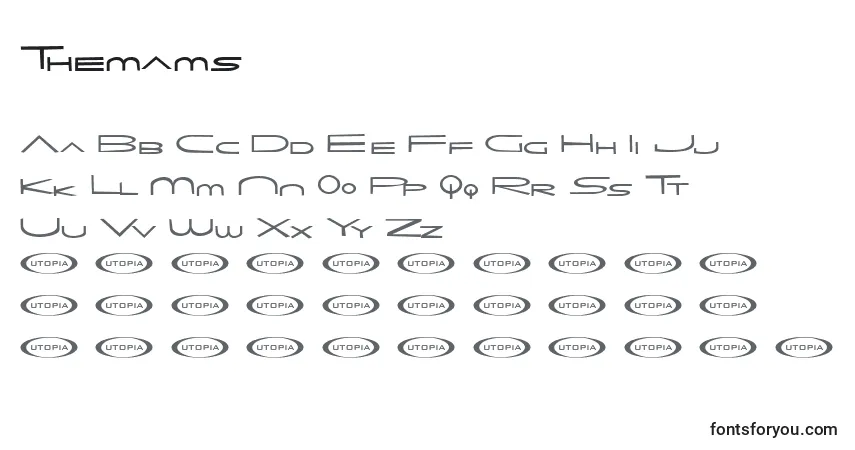 characters of themams font, letter of themams font, alphabet of  themams font