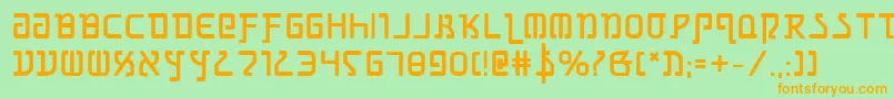 フォントGrimlordBold – オレンジの文字が緑の背景にあります。