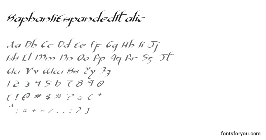 Шрифт XaphanIiExpandedItalic – алфавит, цифры, специальные символы