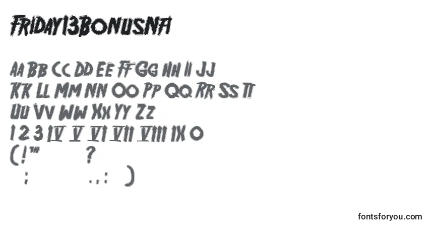 Schriftart Friday13BonusNfi (100014) – Alphabet, Zahlen, spezielle Symbole