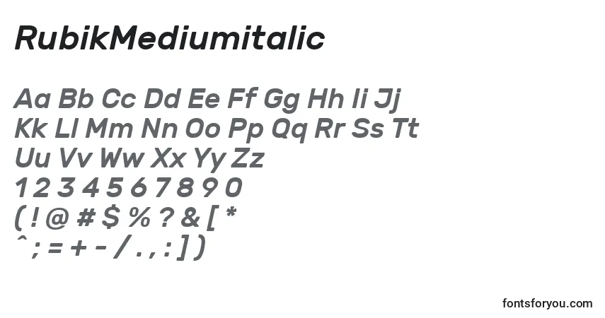 Schriftart RubikMediumitalic – Alphabet, Zahlen, spezielle Symbole