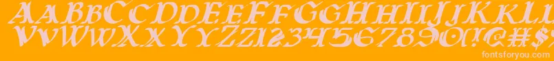 WarsOfAsgardItalic-fontti – vaaleanpunaiset fontit oranssilla taustalla