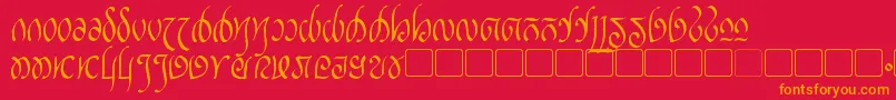 Rellanic-Schriftart – Orangefarbene Schriften auf rotem Hintergrund