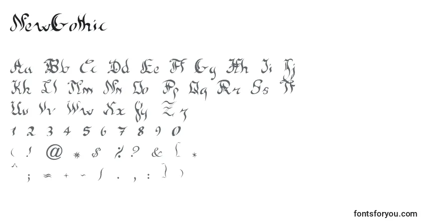 Czcionka NewGothic – alfabet, cyfry, specjalne znaki
