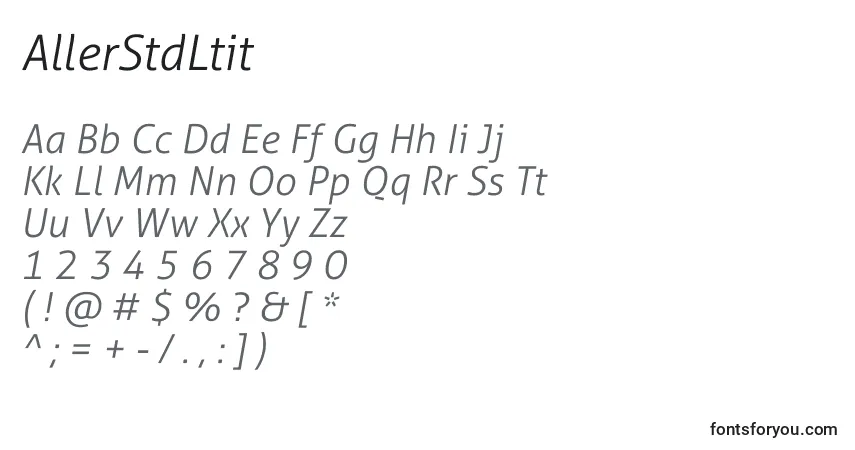 A fonte AllerStdLtit – alfabeto, números, caracteres especiais