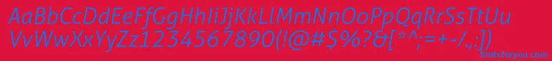 AllerStdLtit-Schriftart – Blaue Schriften auf rotem Hintergrund