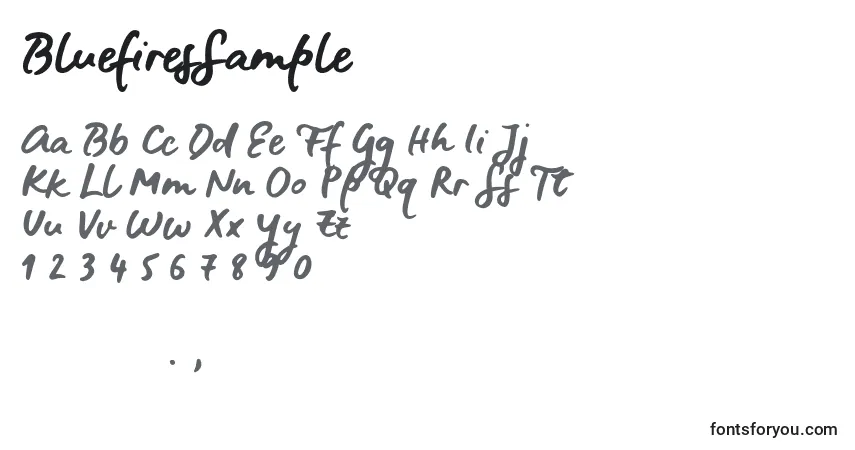Czcionka BluefiresSample (100027) – alfabet, cyfry, specjalne znaki
