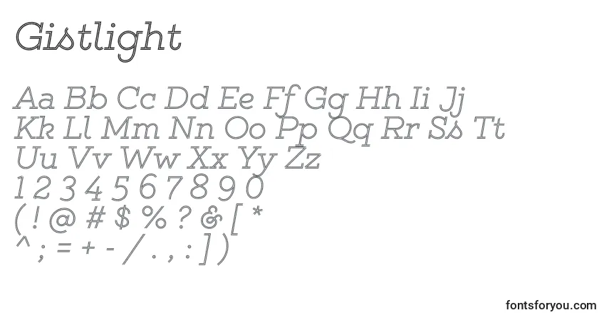 Czcionka Gistlight – alfabet, cyfry, specjalne znaki