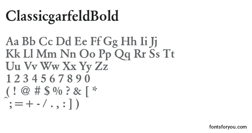 Czcionka ClassicgarfeldBold – alfabet, cyfry, specjalne znaki