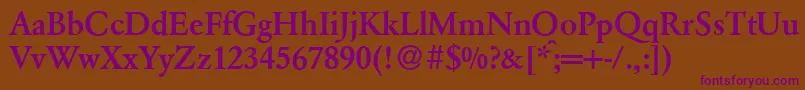 ClassicgarfeldBold-Schriftart – Violette Schriften auf braunem Hintergrund
