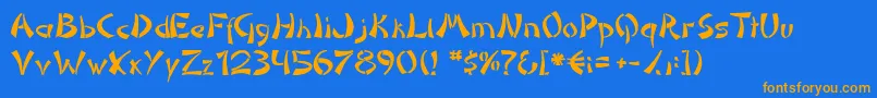 フォントDomoan – オレンジ色の文字が青い背景にあります。