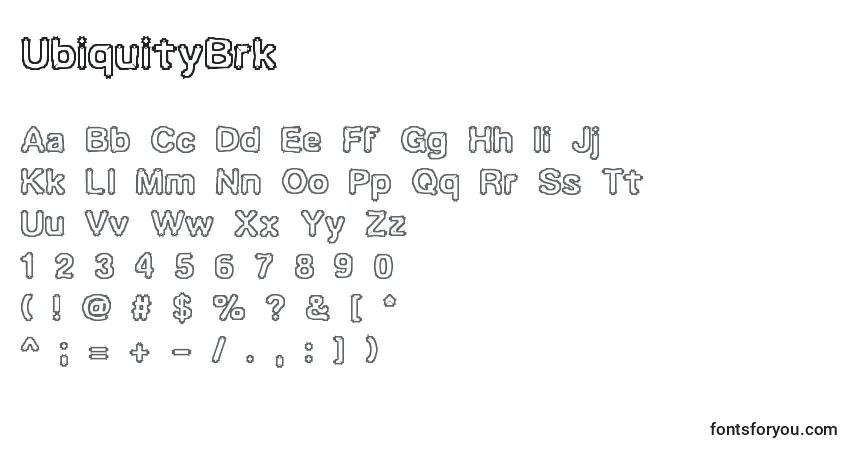 A fonte UbiquityBrk – alfabeto, números, caracteres especiais