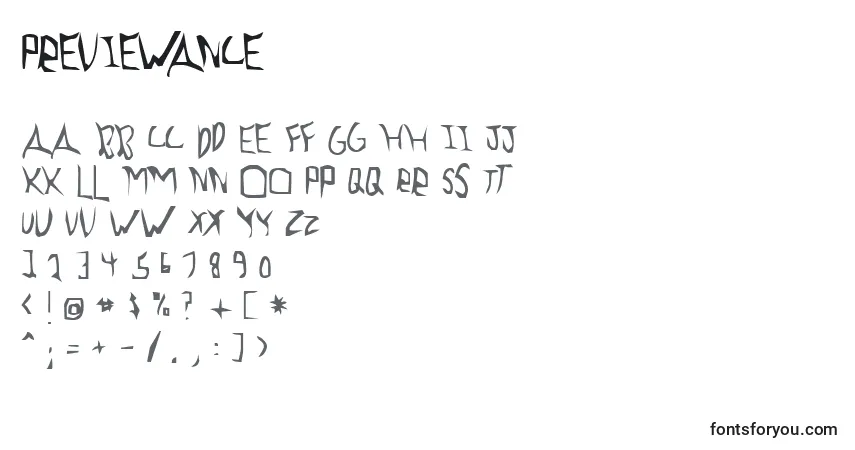 Czcionka Previewance – alfabet, cyfry, specjalne znaki