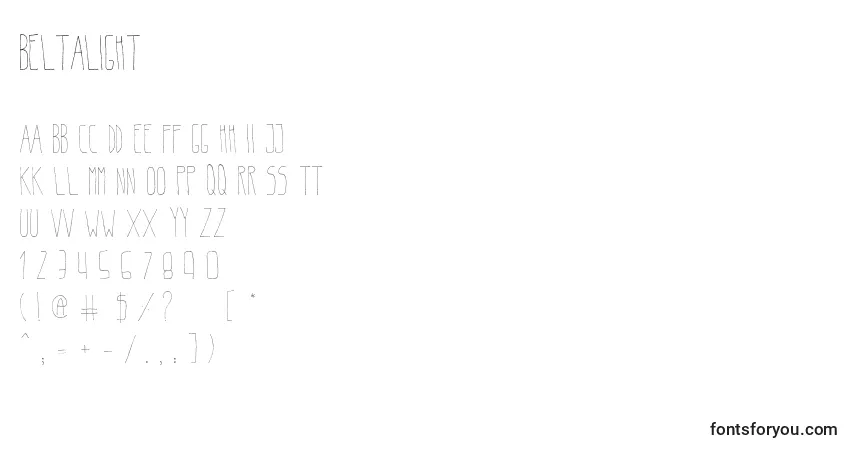 Czcionka BeltaLight (100035) – alfabet, cyfry, specjalne znaki