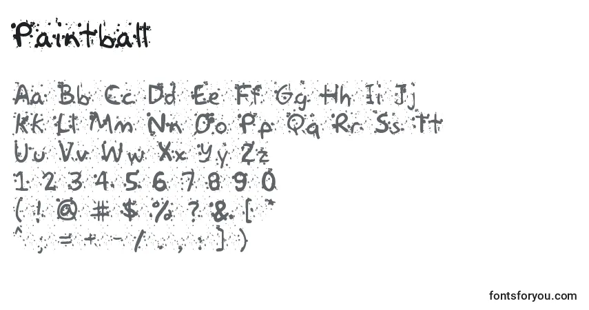 Czcionka Paintball – alfabet, cyfry, specjalne znaki