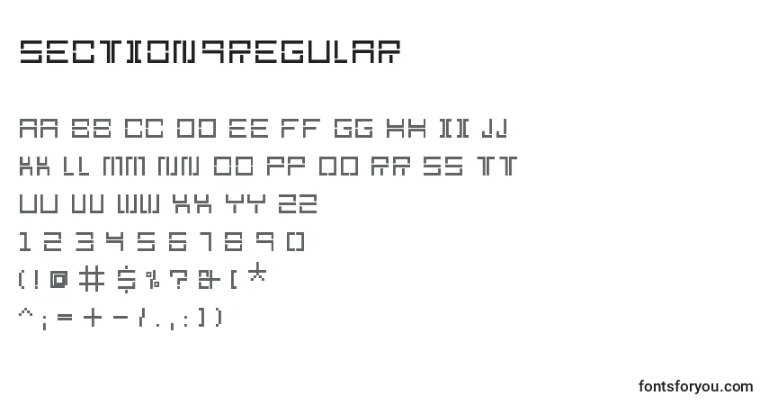 A fonte Section9Regular – alfabeto, números, caracteres especiais