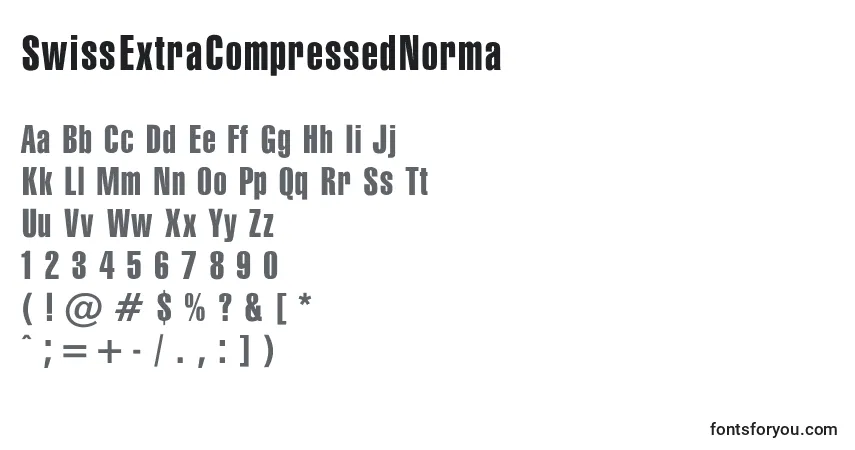 A fonte SwissExtraCompressedNorma – alfabeto, números, caracteres especiais