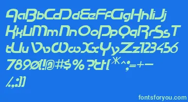 RacetracsskItalic font – Green Fonts On Blue Background