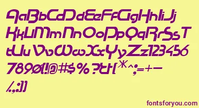 RacetracsskItalic font – Purple Fonts On Yellow Background